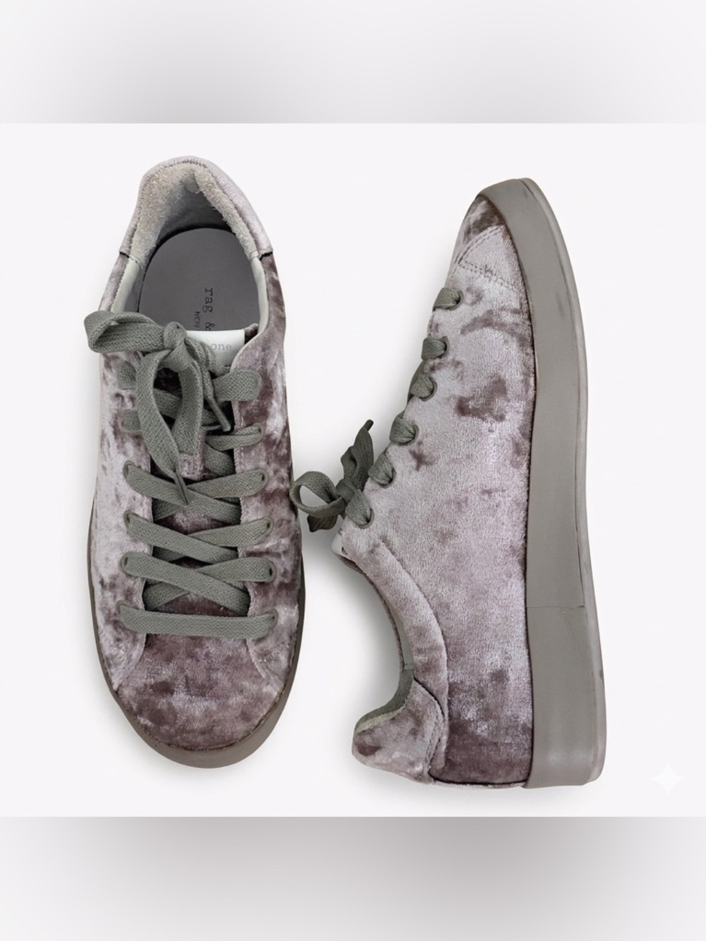 RAG & BONE RB1 Crushed Velvet Low Sneaker 38.5 7 1/2 - 8 Dove $325 Retail EUC